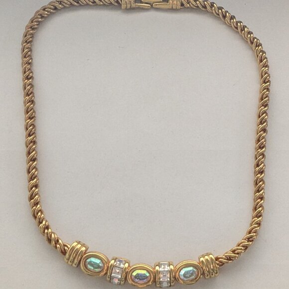 Swarovski Jewelry - Vintage RARE SWAROVSKI SWAN AB Crystal Gold Tone Rope Choker Style Necklace